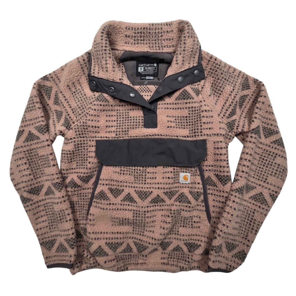 Carhartt Fleece Pullover Womens XS Pink Aztec Sherpa Snap Neck OJ4991-W Relaxed